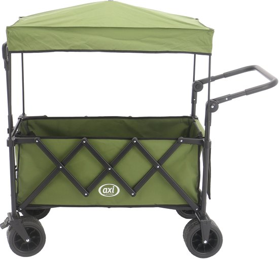 AXI SB221 Opvouwbare Bolderwagen met dak – Groen – Met Trekstang, Remmen en Hoes – 100 kg Draagvermogen – Eenvoudig mee te nemen - Metaal