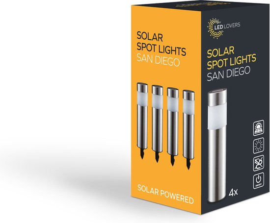 LED Lovers - Solar LED tuinverlichting met grondspiezen - Set van 4 - Padverlichting met lichtsensor - RVS - 8-10 branduren - 27cm