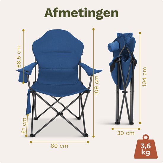 TRVLMORE Campingstoel XXL - Opvouwbaar - 160KG Draagvermogen - Incl. Draagtas - Klapstoel - Visstoel - Kampeerstoel - Vouwstoel - Blauw
