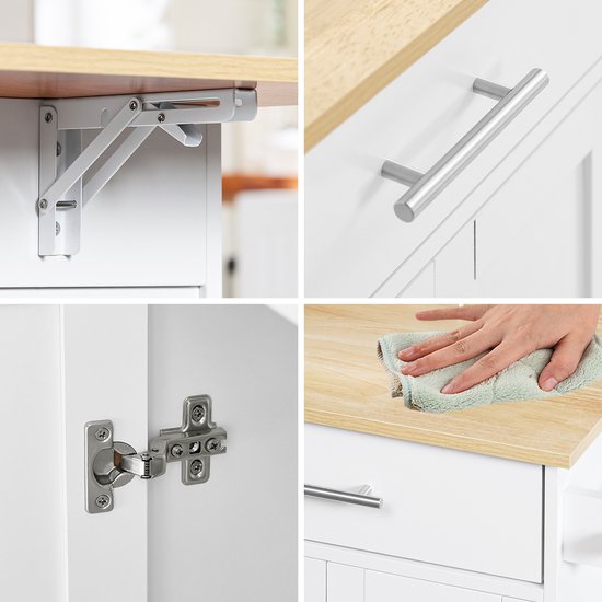 SoBuy FKW129-WN Keukentrolley op Wielen – Keukeneiland met Uitschuifbaar Werkblad, 2 Lades en Verstelbare Planken – Mobiele Keukenwagen of Eettafelkast, Wit 113x91x(44-69) cm