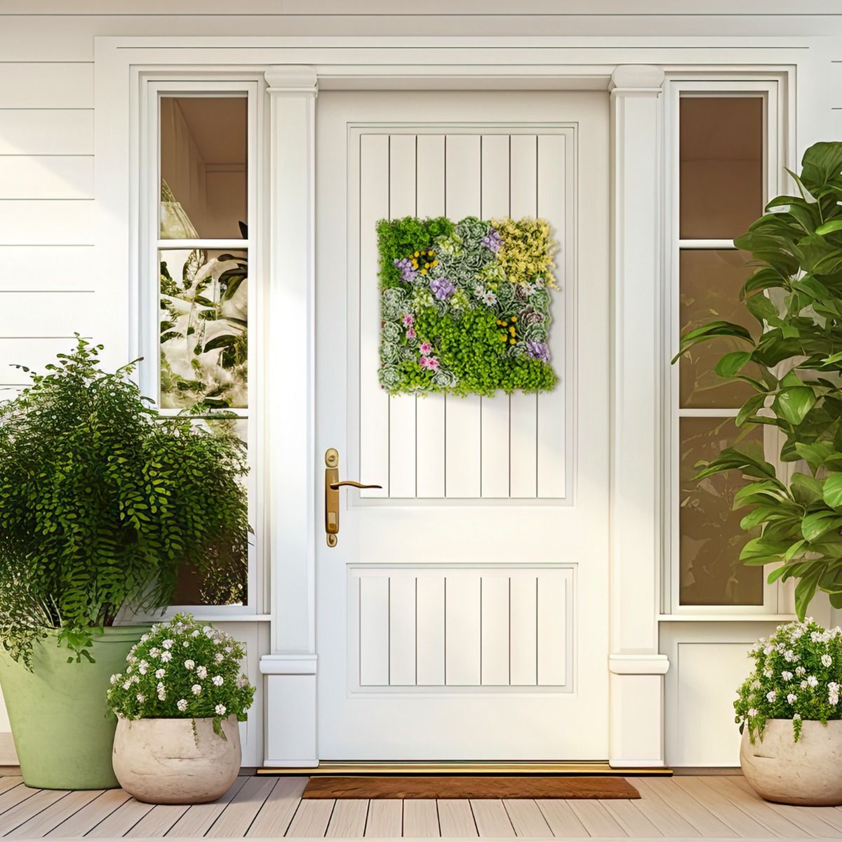 Coast Kunstplanten Wandpanelen - set van 2 - 3D kunsthaag - 10 soorten gemengde planten - 50 x 50 cm - groen en bruin
