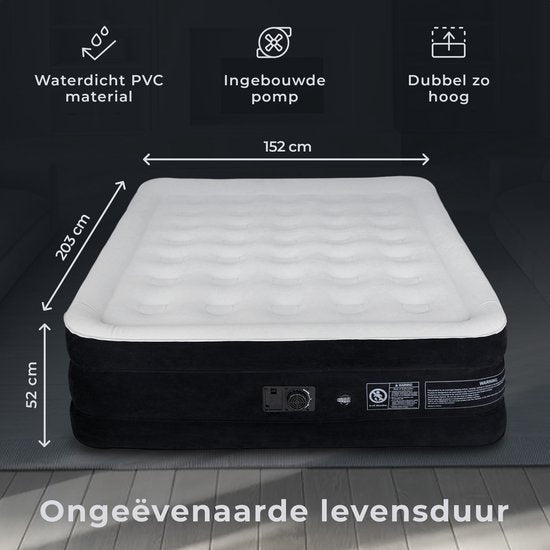 FLOAT VersaVento - 2 Persoons luchtbed met ingebouwde elektrische pomp - < 3 minuten snel opgeblazen - Inclusief 2 opbergzakken met klittenband, draagtas en reparatiekit - 152 x 203 x 52 cm - Zelfopblazend - Twee persoons - Queen