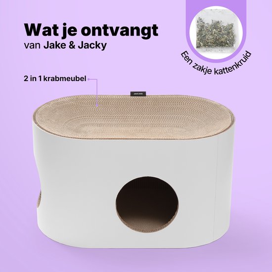 Jake and Jacky Krabkarton voor Katten - Kattenhuis Karton - Krabpaal Karton - Krabmand - Krabplank - Krabmeubel - Kartonnen Krabmat - Kattenmand - Kattenbed - 60x34x34cm