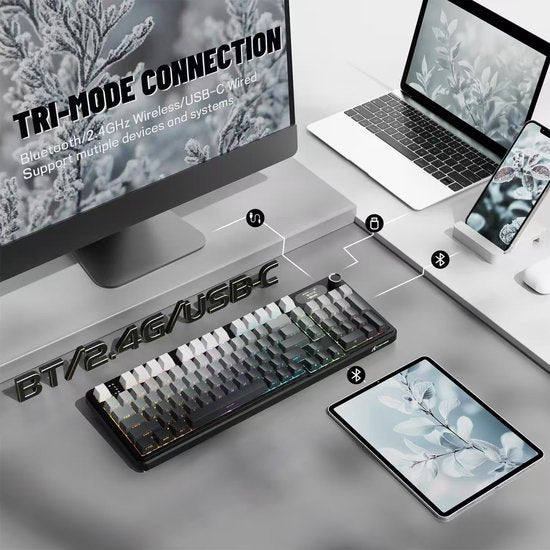 ATTACK SHARK X98PRO - Draadloos Mechanisch Gaming Toetsenbord - Zijbedrukte PBT Keycaps - TFT Scherm - Multifunctionele Draaiknop - Bedraad/2.4G/Bluetooth Tri-Mode - Gasket Mod - 98 toetsen - Moonlit Night