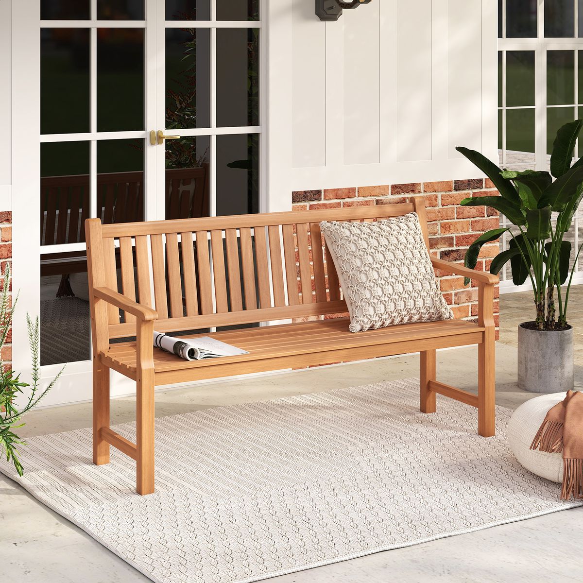 Coast Tuinbank - driezitsbank van dennenhout - ergonomische rugleuning en armleuningen - naturel - 150 x 53,5 x 89 cm