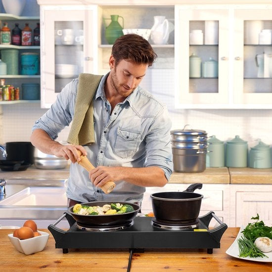 KitchenBrothers Elektrische Kookplaat - 2 Pits - 2500W - Zwart