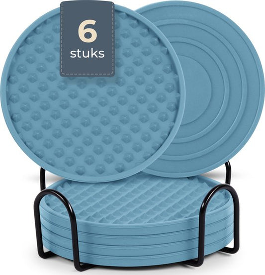 Castagnola Siliconen Onderzetters – Onderzetters voor Glazen – Design Onderzetters met Houder – Onderzettersset – Anti Slip - Set van 6 – Groen