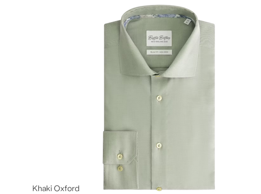 Boston Brothers Wide Spread Overhemd Heren - Kleur Khaki Oxford - Maat 39