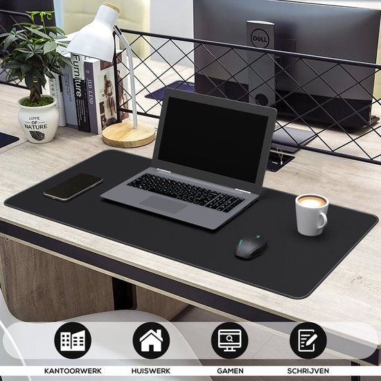 WURK Professionele Bureau Onderlegger Rubber – Bureau Organizer – Bureau Accessoires – Muismat XXL– Inclusief Kabel Clip – 90x40 – Zwart