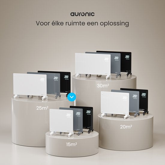 Auronic Elektrische Kachel – Convectorkachel met Thermostaat en Afstandsbediening - Glazen Paneelverwarming - 1000W Heater - Grijs