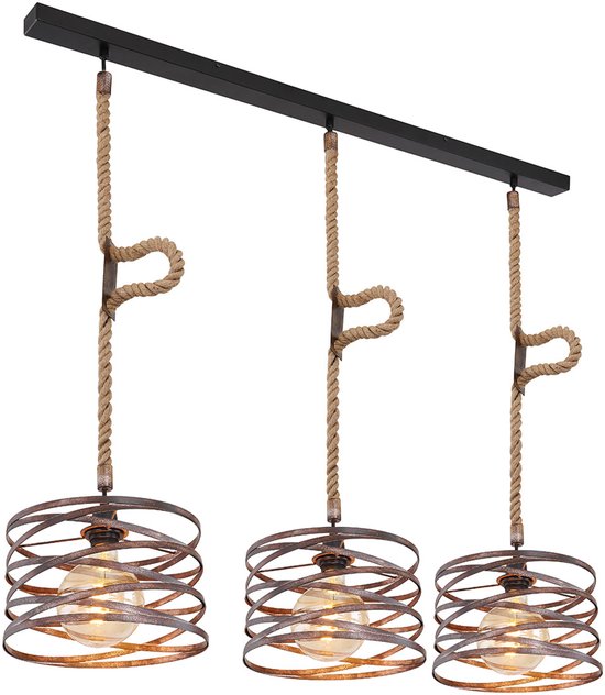 Globo - hanglamp - Marco - zwart - metaal - grote eettafellamp - E27 - 15641-3H