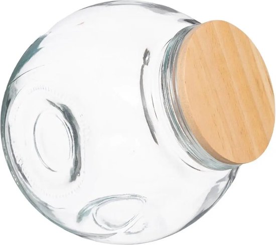 5Five Snoeppot/voorraadpot - 1,5L - glas - met houten deksel - Voorraadpotten met luchtdichte sluiting