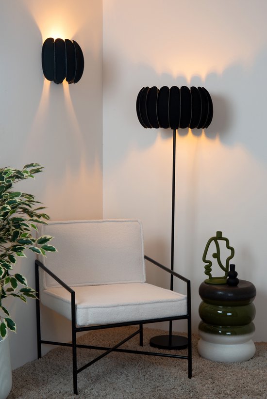 Lucide Wandlamp Spencer - Vilt en Metaal - 24 x 15 x 24 cm - Zwart