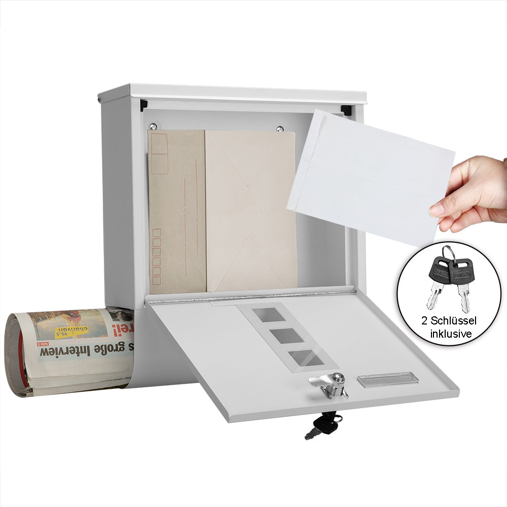 Monzana Design Brievenbus RVS – Krantenvak & 2 Sleutels - Wit