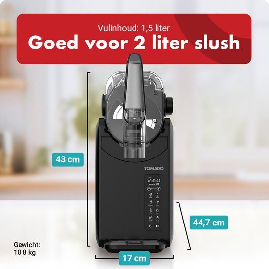 Tomado TSM2002B - Slushmachine - Slushpuppy maker - 5-in-1 Slush - Slush Puppy - 2 liter slush - Tot 12 uur bevroren drankjes - Touchcontrol bediening - Zwart