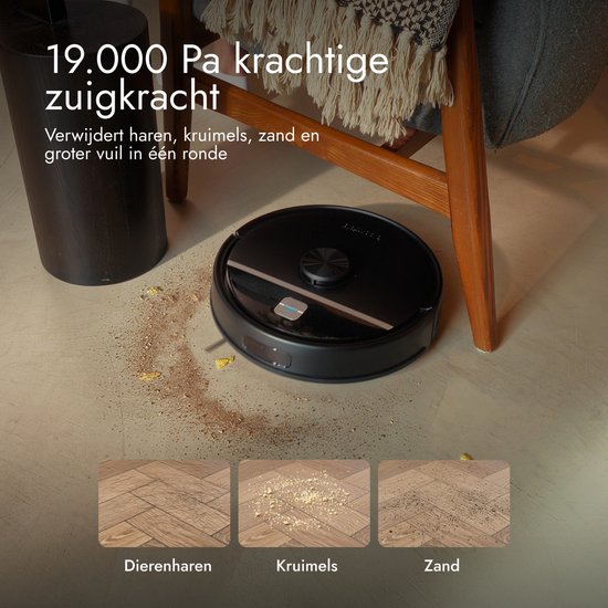 Bloomfold Robotstofzuiger met Dweilfunctie & Leegstation - 19.000Pa Zuigkracht – LiDAR Navigatie - 180 minuten - Slimme AI Robot Stofzuiger - Geschikt voor Huisdierhaar