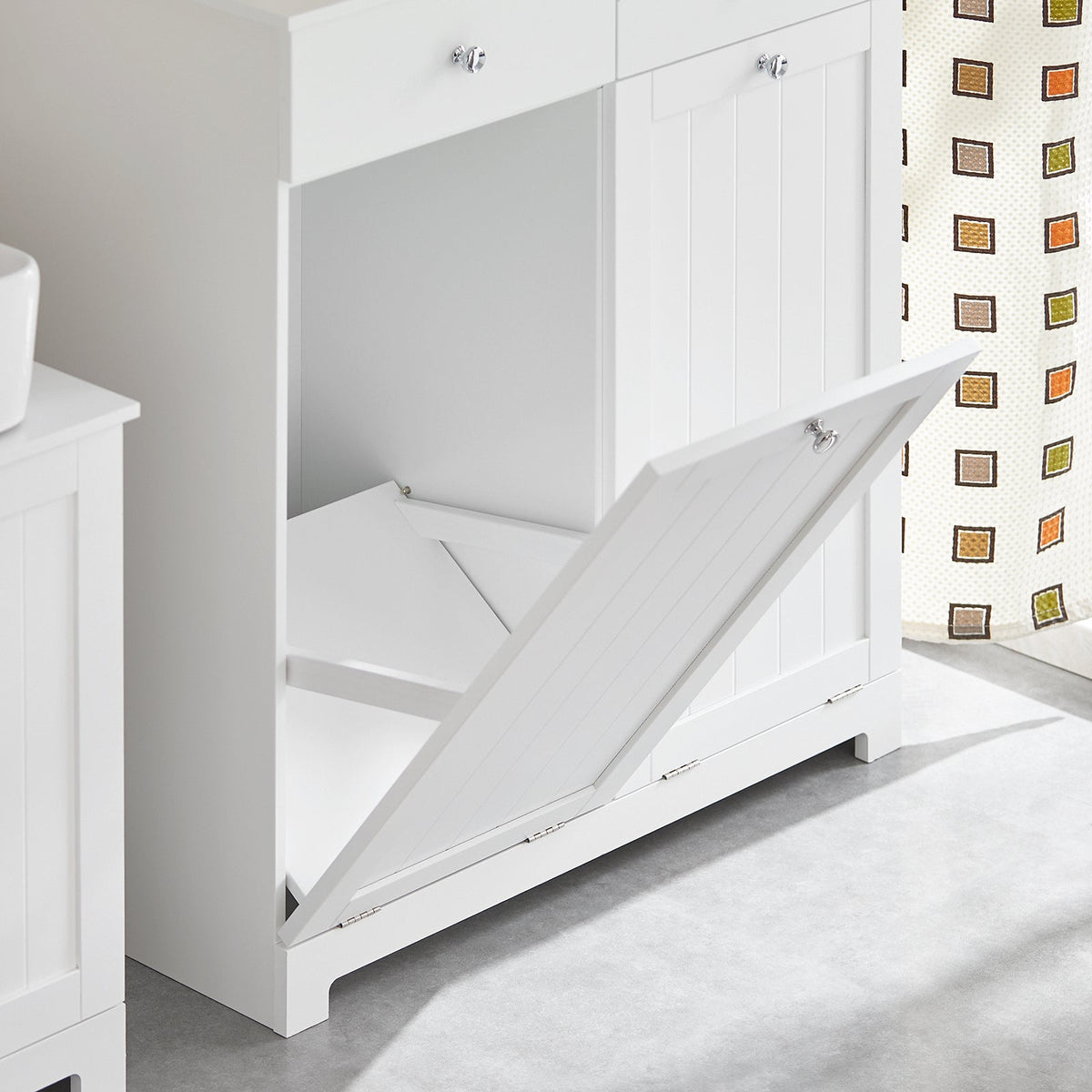 SoBuy BZR33-II-W Badkamerkast Met 2 Lades - 2 Verwijderbare Wasmanden – Modern Design – Wit – 78x38x90 cm