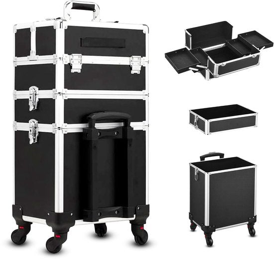Travli Make Up Trolley - Make up koffer - Kapperskoffer - Beautycase - Cosmetica koffer - 106* 40* 31,5 cm - Zwart