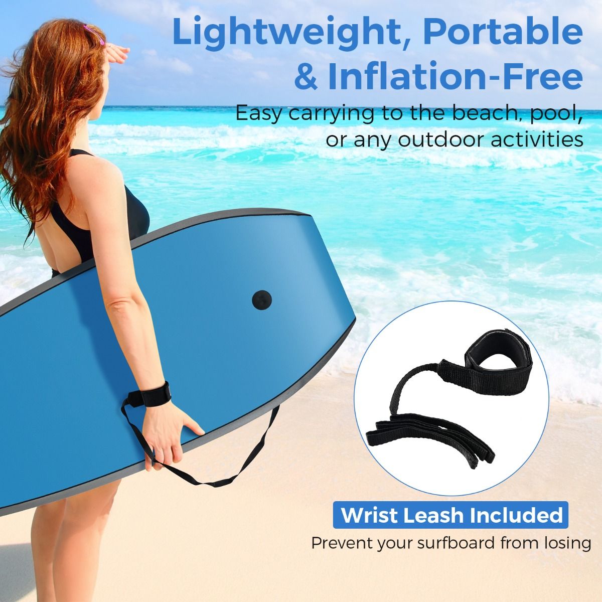 Coast Lichtgewicht Bodyboard 104x52 cm – Blauw – Boogieboard met EPS-kern & HDPE-onderzijde voor Tieners en Volwassenen