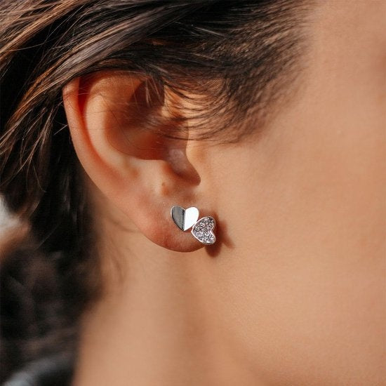 Yolora Dames Oorbellen Hartje - Kalpa Camaka Kristallen - Zilverkleurig - 18K Witgoud Verguld - Vrouwen Oorknoppen Zilver - Mooie Cadeauverpakking- Exclusieve Geschenkverpakking - Moederdag Cadeautje