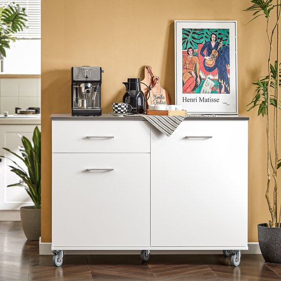 SoBuy FKW117-W Kookeiland - Wit Houtcomposiet met Laden & Deuren
