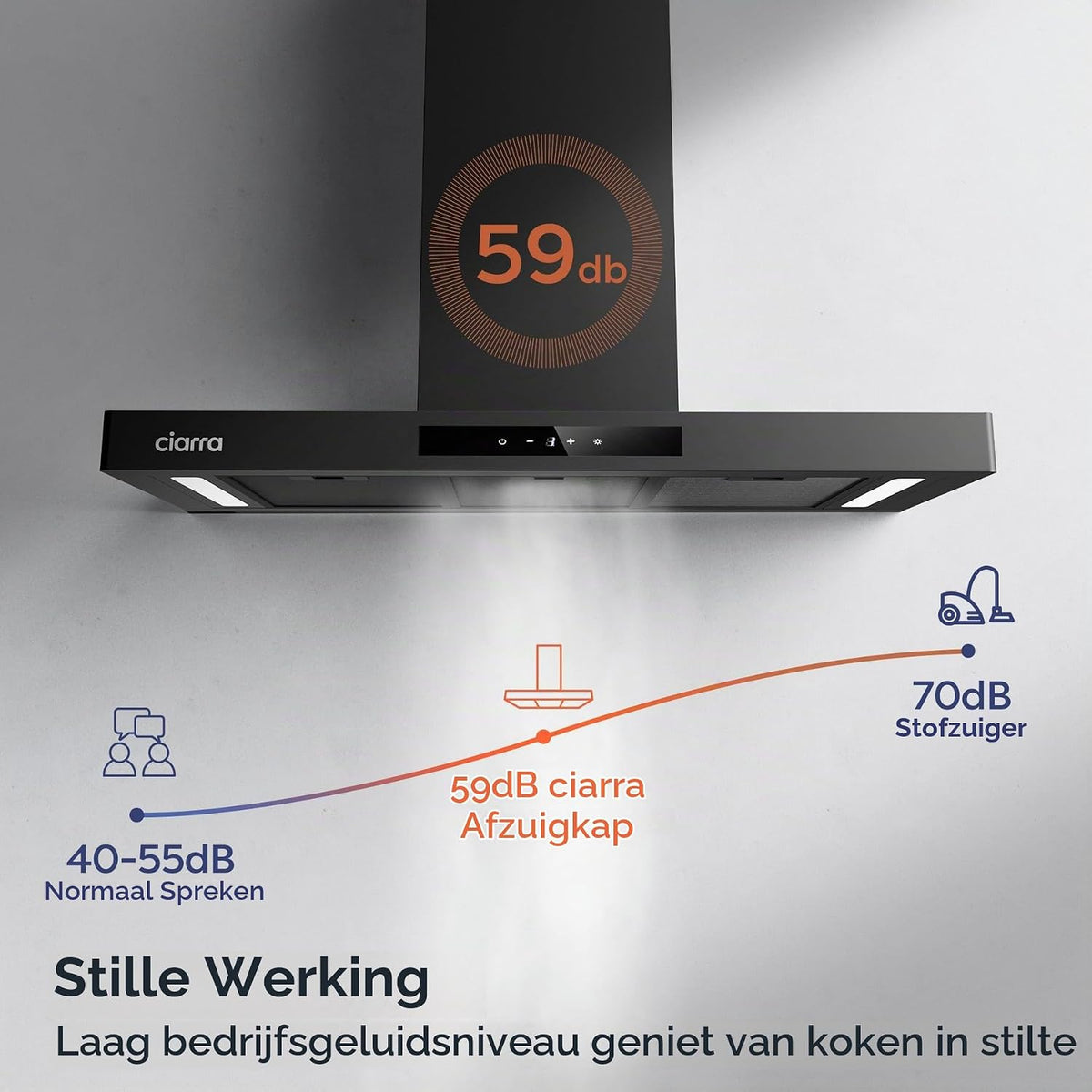 Ciarra CBCB9102-P afzuigkap - 90 cm - Zwart - Wifi en touchbediening