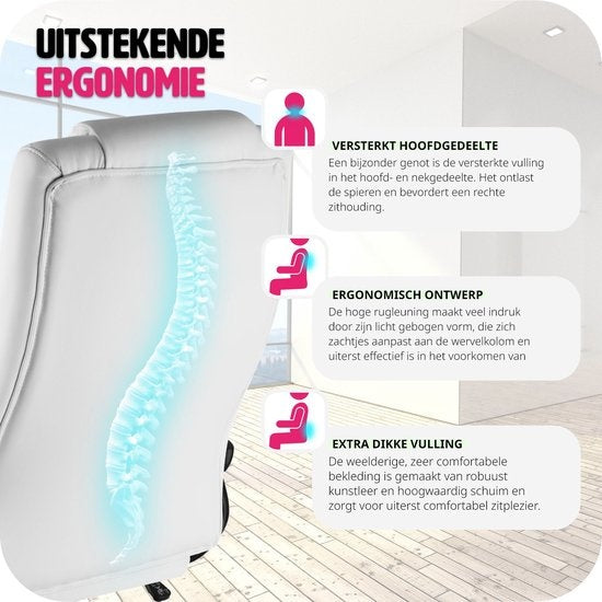 tectake® - Luxe directie Bureaustoel Burostoel Kantoorstoel - kunstleer - wit