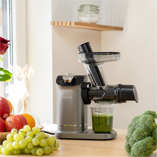 Safecourt Kitchen – Slowjuicer – 700 ml & Koude Persing – Voorzien Van Stille Motor En Druppelstop – Voor Vers Sap Van Groenten En Fruit – Grijs Kunststof