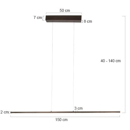 Hanglamp Bande 3995CA cacao - trendy metalen hanglamp 150cm breed met hoogte instelbaar systeem en geïntegreerde LED van Steinhauer