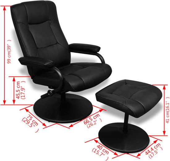 vidaXL - Tv-fauteuil - met - voetenbankje - kunstleer - zwart