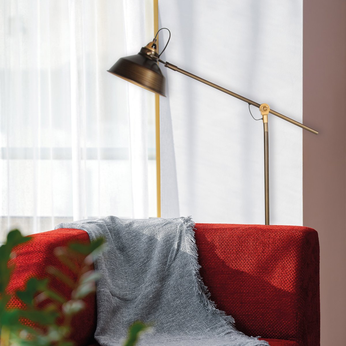 Bronzen vloerlamp Nove 1322BR met goudkleurige details E27 - Draaibaar en kantelbaar - Industrieel design - Mexlite - 190 cm snoer