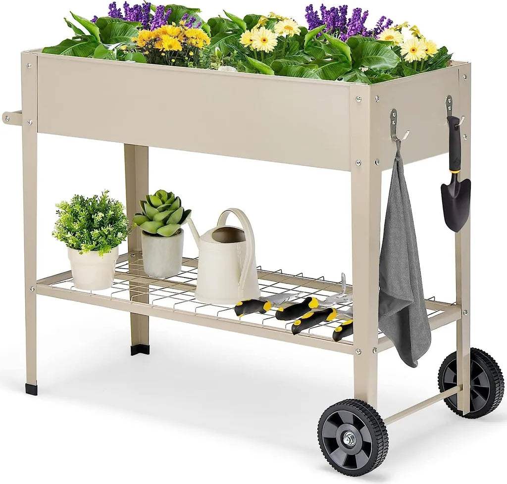 Coast Verhoogde Plantenbak – Metalen Moestuinbak met Onderplank, Wielen en Haken – 95 x 40 x 80 cm