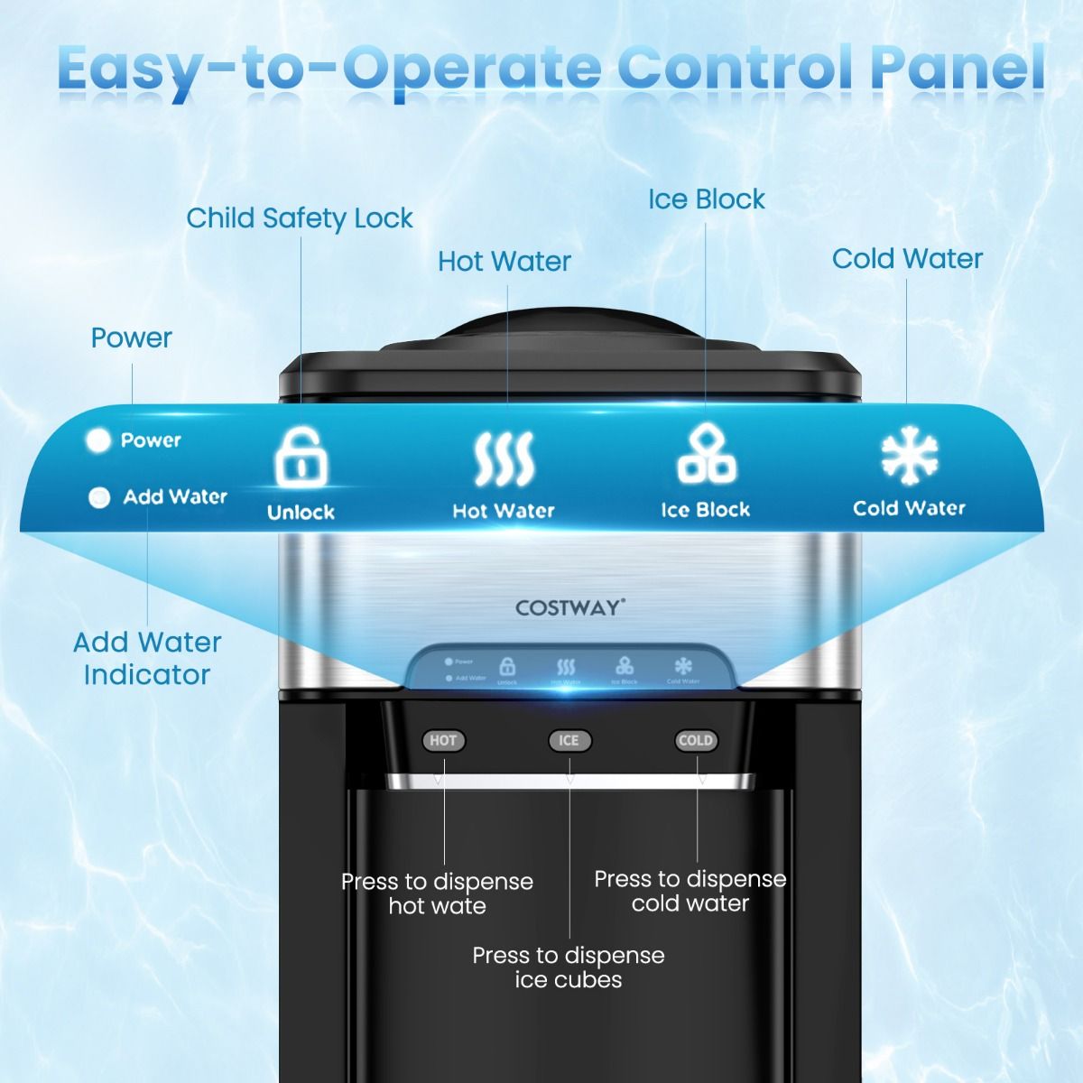 Coast 3-in-1 Waterdispenser met IJsmaker – Aanrechtmodel 28x43x48 cm – Zilver/Zwart – Warm/Koud/IJsfunctie