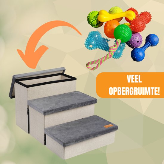 By Cee Cee – Hondentrap Met Opbergruimte – 60 x 40 x 33 cm – Voorzien Van 3 Treden En Opvouwbaar Design – Voor Bank Of Bed – Antraciet MDF