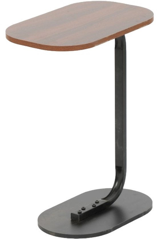 Bijzettafel - Bruin - Banktafel - Metaal met Hout - Koffietafel - C Shape - 45x28x60 cm