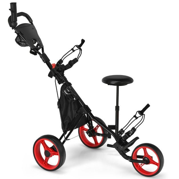 Coast Golftrolley - 3 Wielen -130 x 75 x 98,5 - Zwart met Rode Wielen