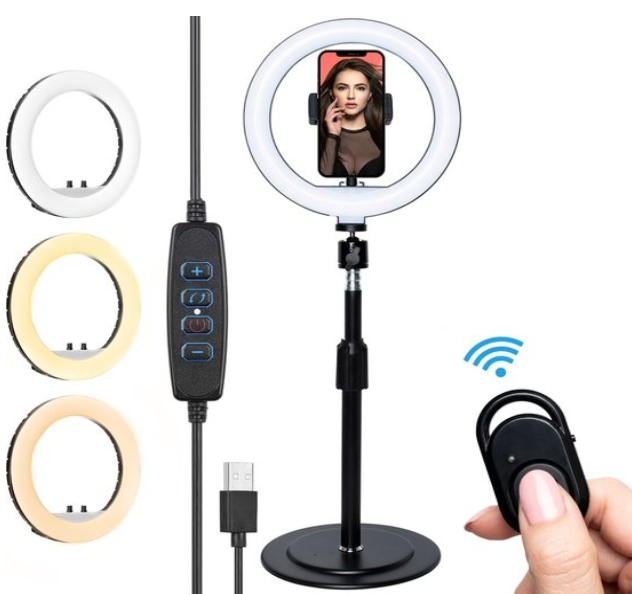 LURK ringlicht studioset 8 inch met verstelbaar statief, microfoon en afstandsbediening -  zwart