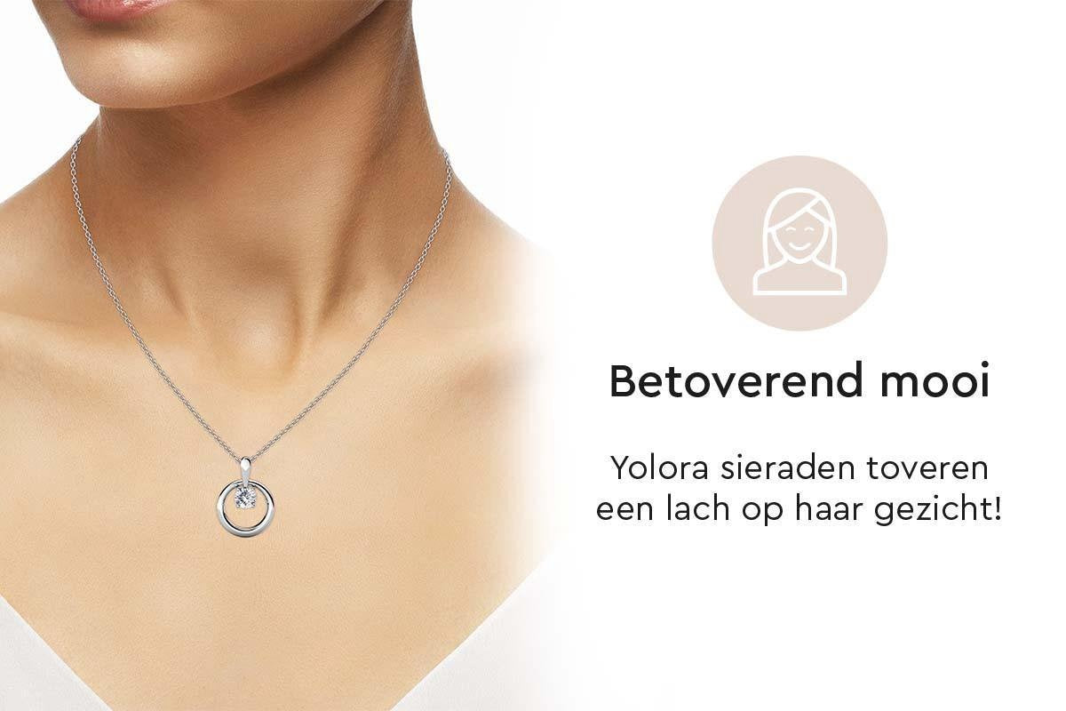 Yolora Dames Ketting met Ronde Hanger - Kalpa Camaka Kristal - Zilverkleurig - 18K Witgoud Verguld - Vrouwen Collier Zilver - Sieraden - Halsketting - Luxe Giftbox - Geschenkdoos - Cadeau doos - Exclusieve Geschenkverpakking - Mooie Cadeauverpakking