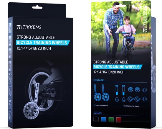 TIKKENS® Zijwieltjes - 12-20 Inch - LED lichtjes - Zijwieltjes voor Kinderfiets - Zwart - 12 inch/14 inch/16 inch/18 inch/20 inch - Zijwielen - Kinderfietsaccessoires