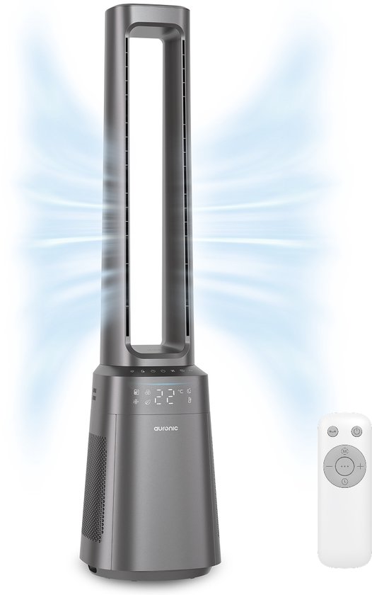 Auronic Bladloze Torenventilator met Luchtreiniger – H13 HEPA – 10 Windstanden – Grijs
