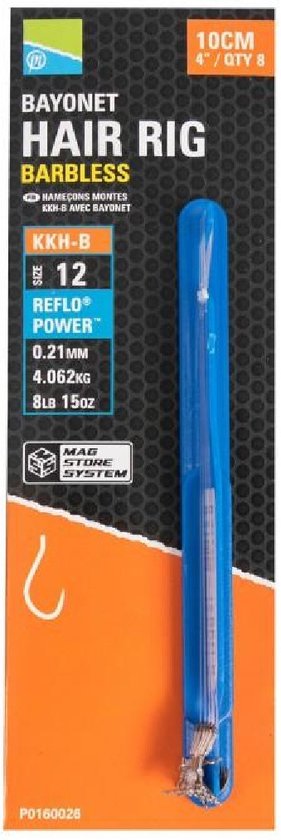 Preston Innovations KKH-B Bayonet Hair Rigs Barbless 10 cm 0,24 mm – Size 12 – Zilver/Transparant – Reflo Power RVS & Nylon
