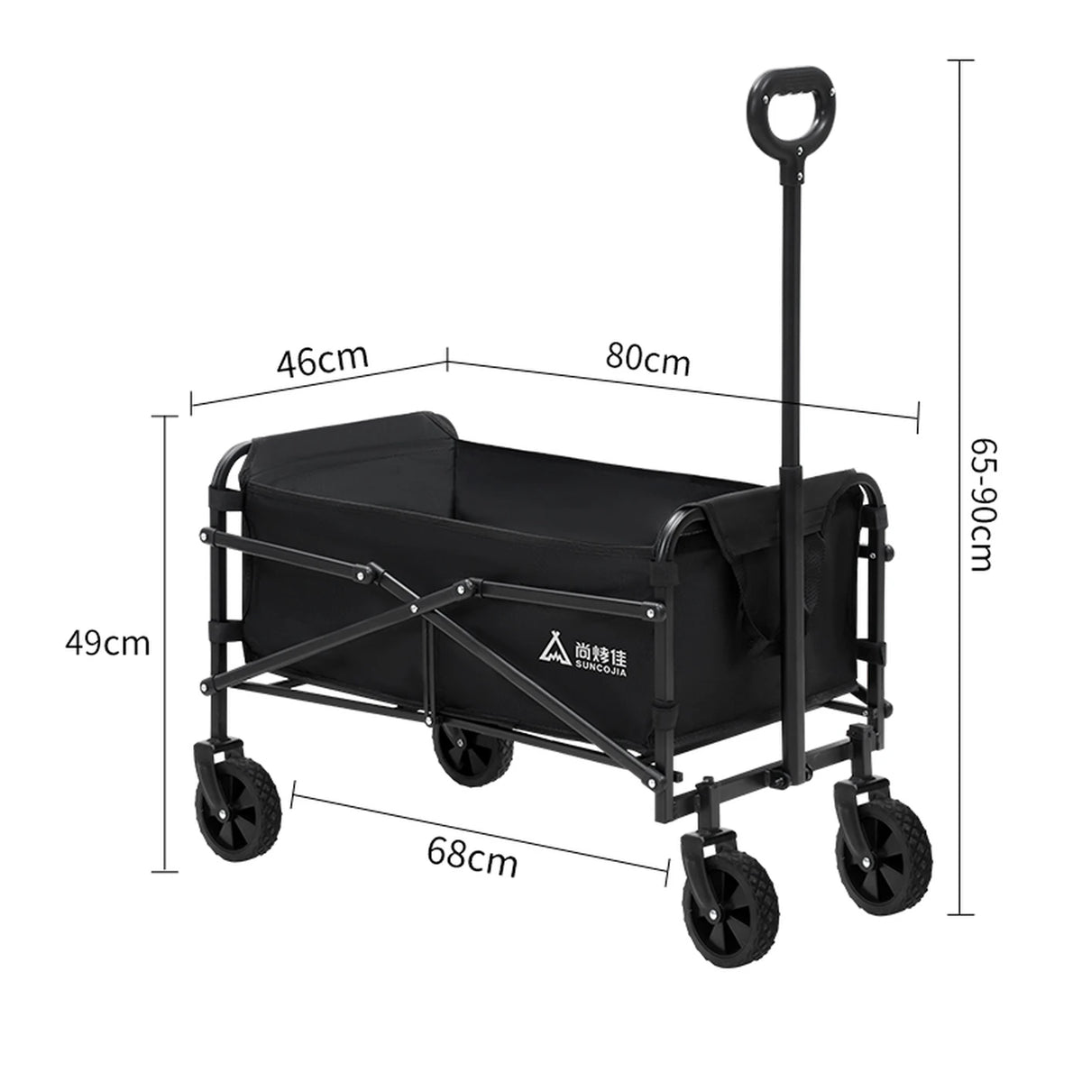 SUNCOJIA Opvouwbare Bolderkar met Wielen Zwart 80 x 46 cm