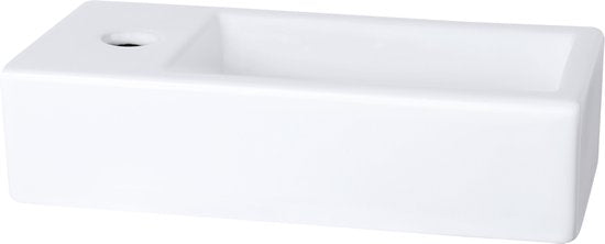 Differnz Helios Fonteinset - Kraan Links - Wasbak Keramiek Wit - Rechte Kraan - Mat Zwart - Standaard Greep - 37.5 x 18.5 x 9.5 cm