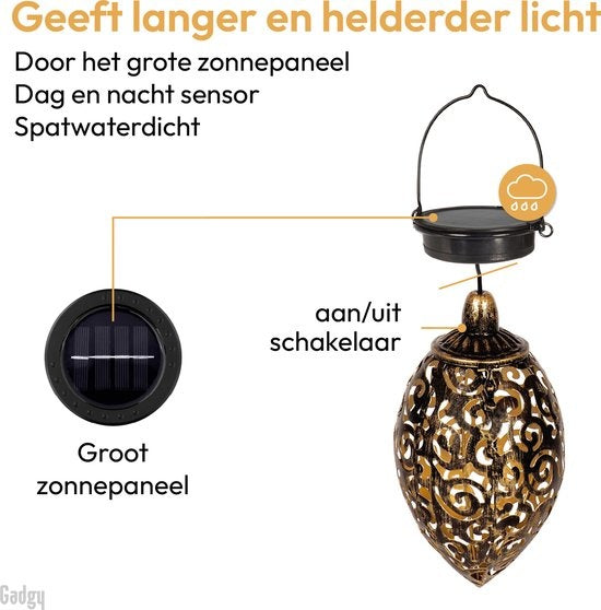 Gadgy Solar Hangende Oosterse Lantaarns – Set van 2 -  Zonne-aangedreven– Brons – 20 x 10 cm