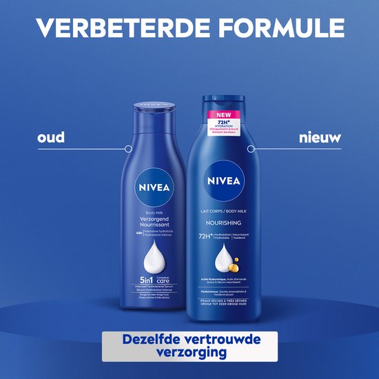 NIVEA Verzorgende Body Milk - met Hyaluronzuur Zachte Amandel Olie en Voedend serum - Body Melk met 72 Uur Hydratatie - Voor Droge tot Zeer Droge Huid - 400 ml