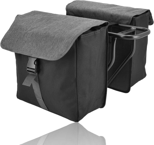 Discountershop Dubbele Fietstas - Zwart - 40 Liter - Voor Achterdrager - Waterbestendig - Met Reflectie - 34 x 16 x 33 cm