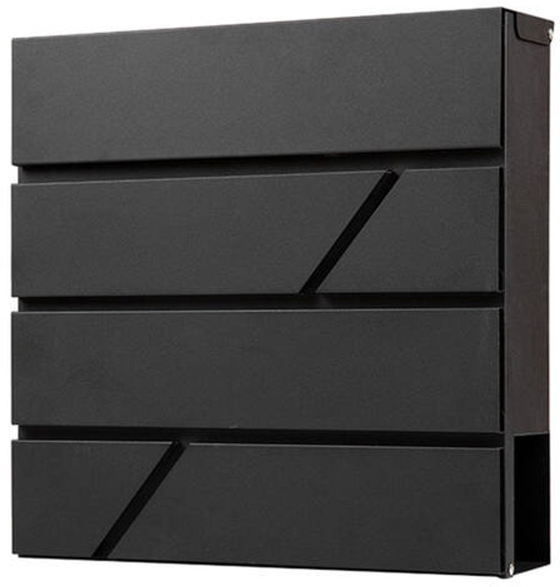 BRASQ Deluxe Brievenbus Zwart 37,5 x 36,5 x 11 cm – Wandbrievenbus met Slot en Krantenvak – Inclusief Montagemateriaal & 2 Sleutels