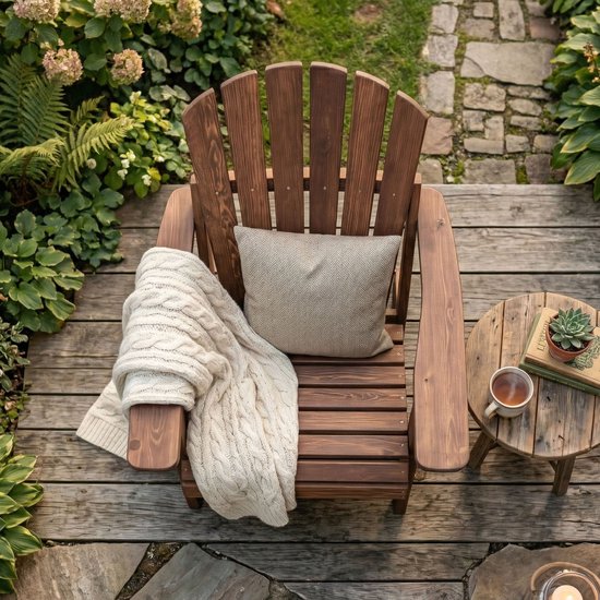 AXI Rosalie Adirondack Stoel Coffee – Houten loungestoel met armleuningen – Opklapbaar - Hoge rugleuning - Tuinstoel – 75,5 x 86,5 x 85 cm – FSC 100% Hemlockhout