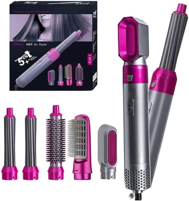Yiko Föhnborstel – 5-in-1, Verstelbare Warmte – 1000 W – 29,7 x 28,7 x 7 cm – Grijs/Rose