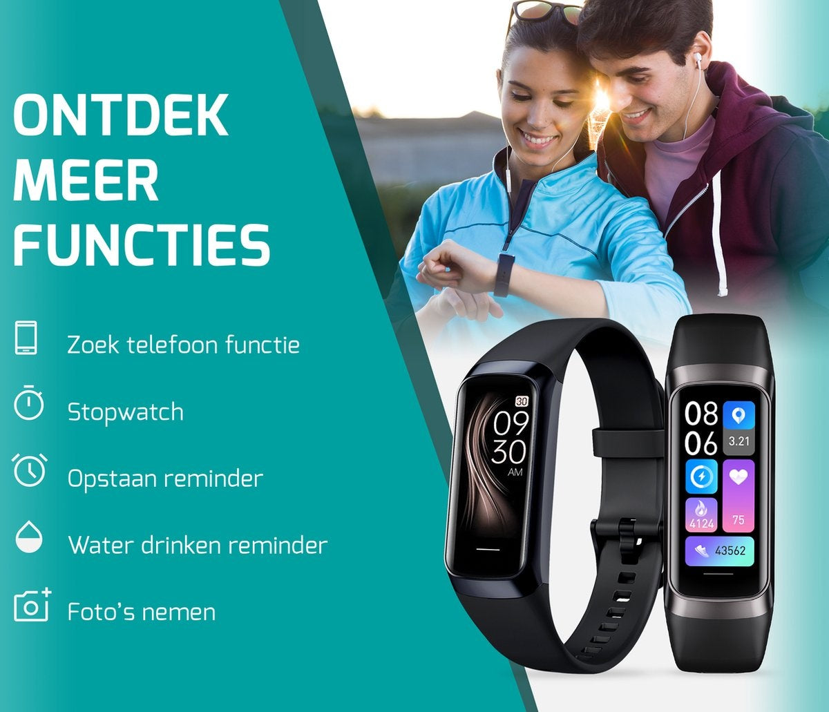 FITAGE Activity Tracker – Stappenteller - 336 Uur Batterijduur - 20-40 cm Polsomtrek – 10,1 x 8,7 x 2,4 cm – Zwart